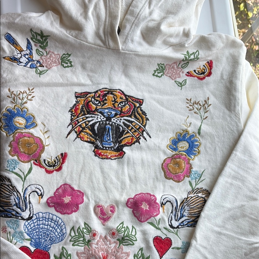 Embroidered Tiger and Floral Hoodie